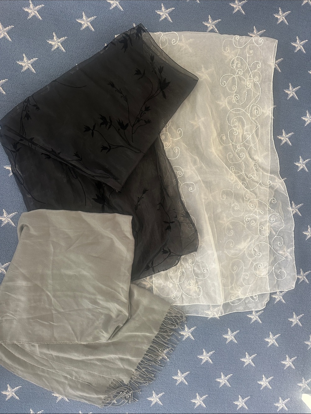 3  Scarf / wraps inBlack, White, and Gray/green- Versatile Women's Accessori